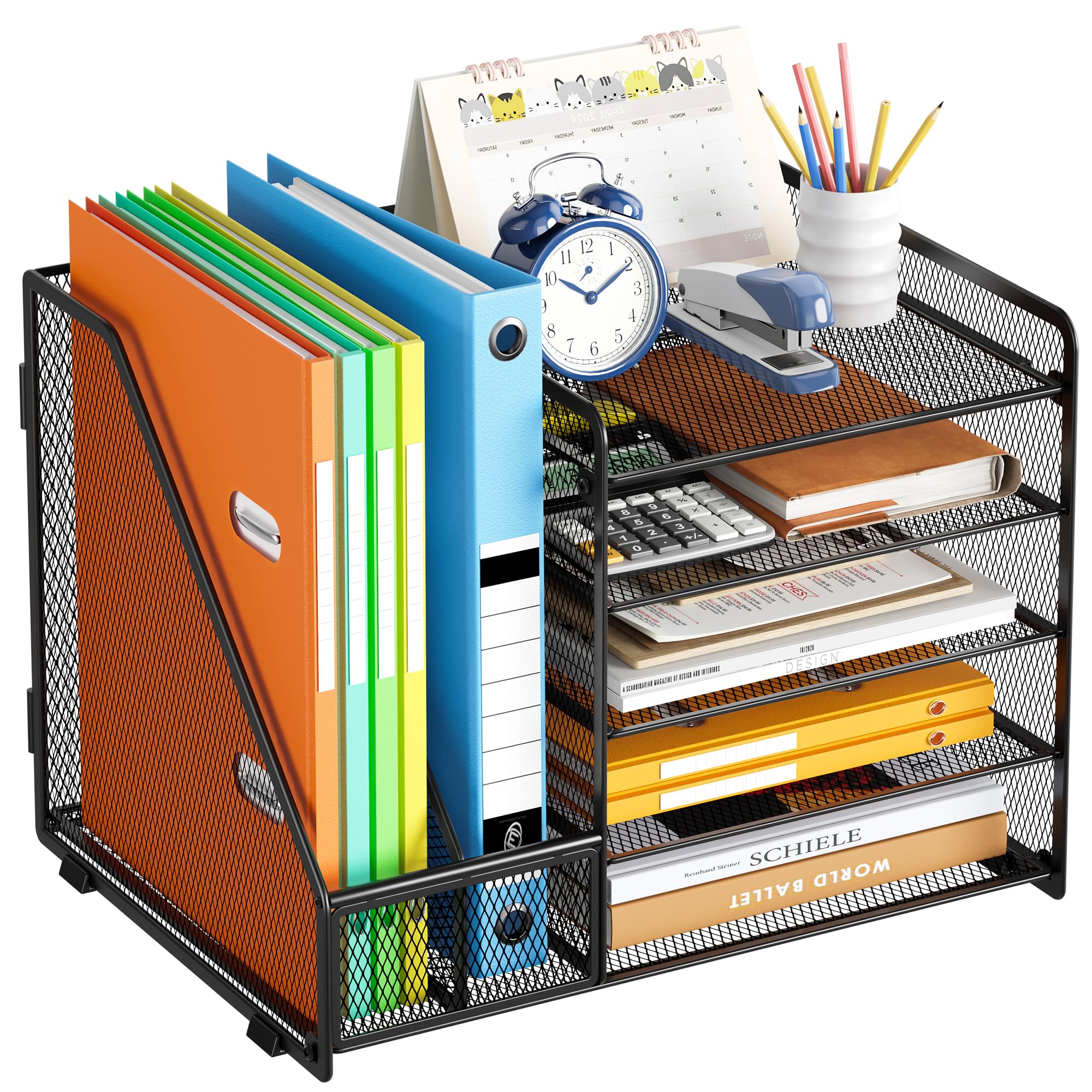 vitviti-desk-5-ebenen-briefablage-schwarz-a4-mit-stehsammler image 1