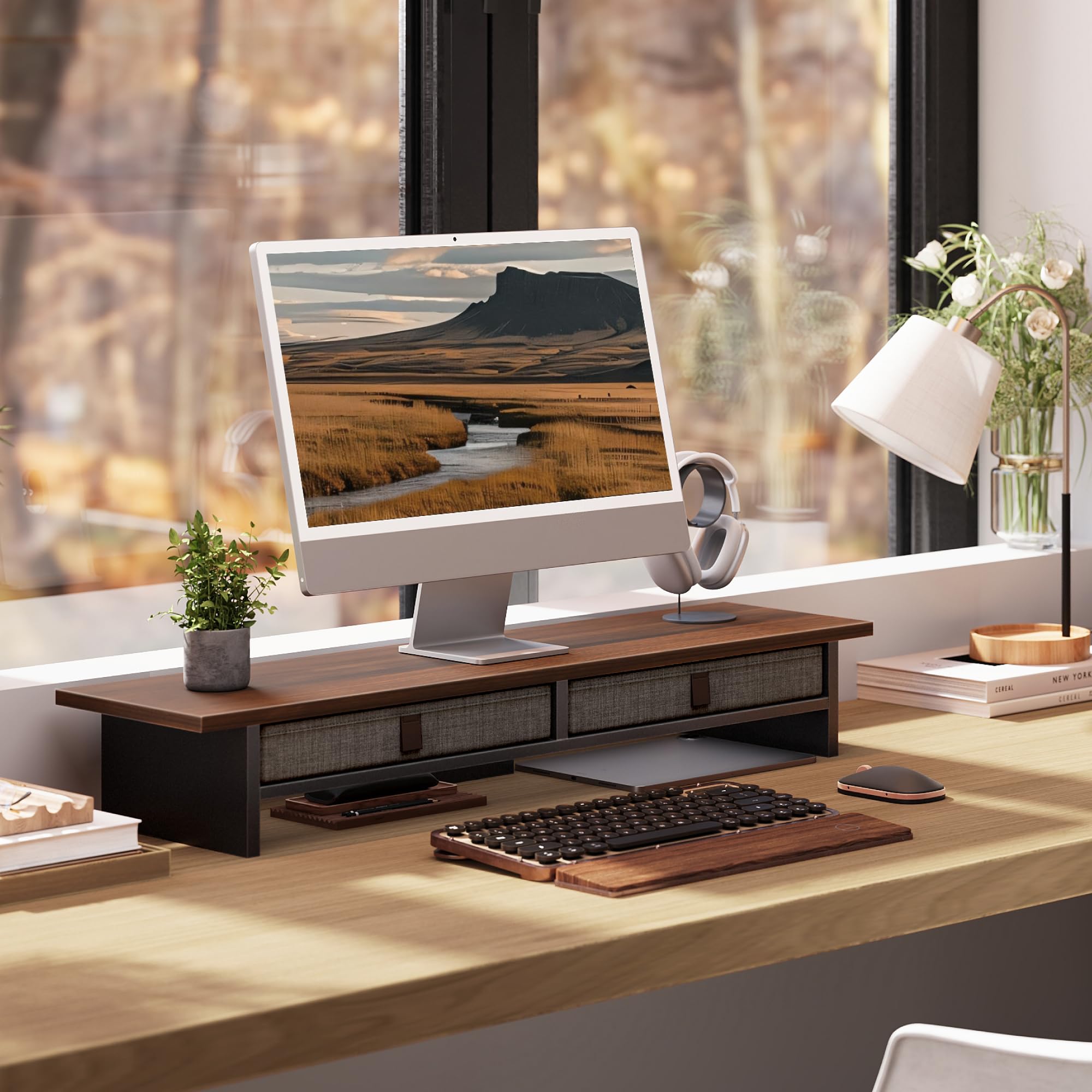 fenge-rodin-series-monitorst-nder-90cm-braun-2-schubladen-holz image 2
