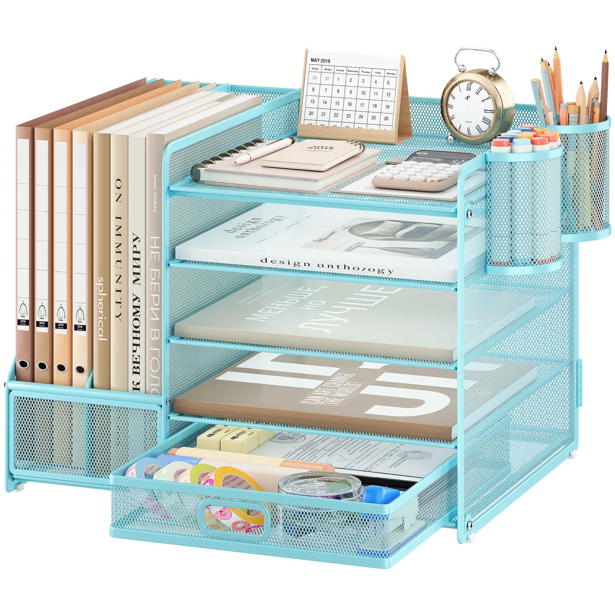 vitviti-desk-organizer-schreibtisch-organizer-blau-5-f-cher-metall image 1