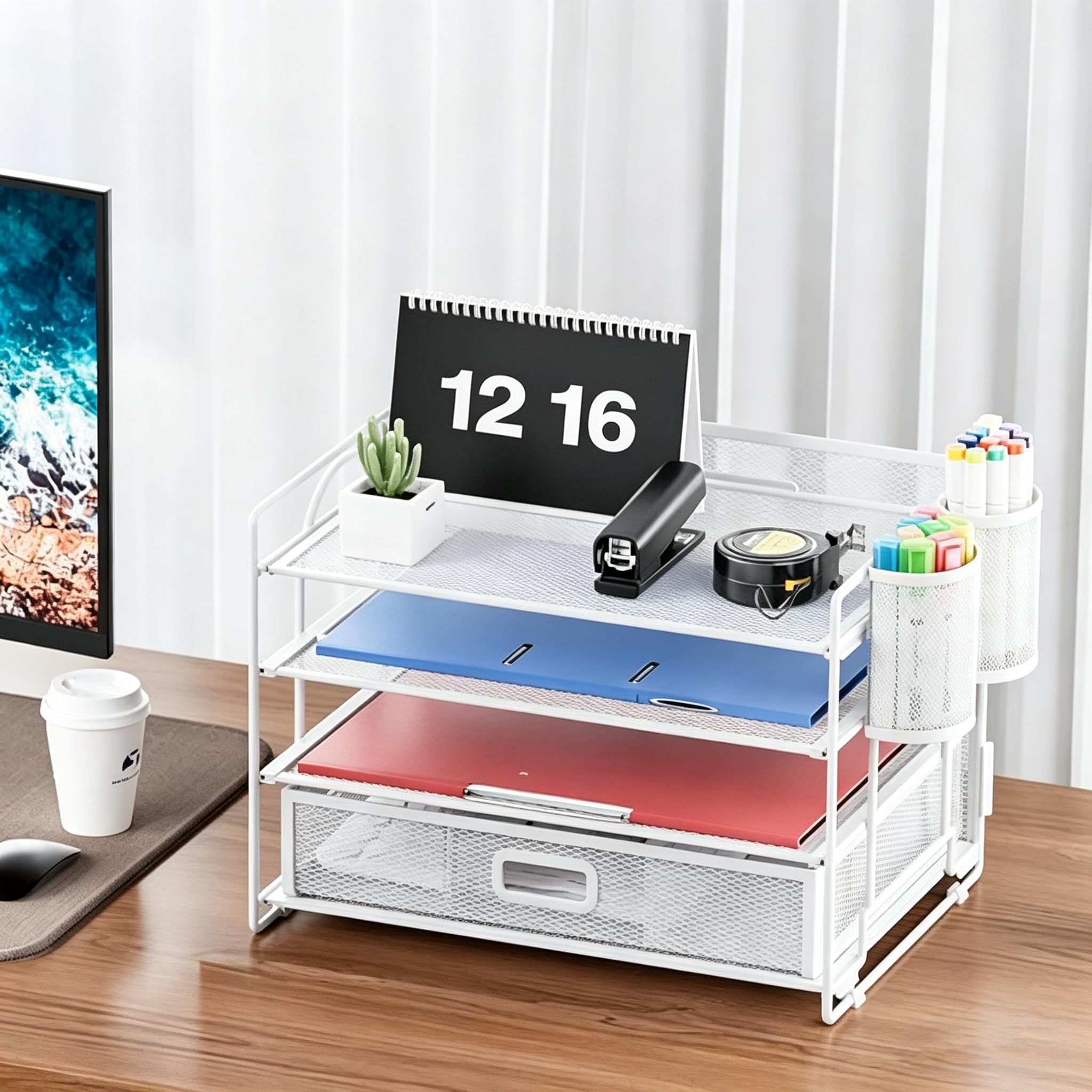 marbrasse-schreibtisch-organizer-4-ebenen-wei-mit-schublade image 2