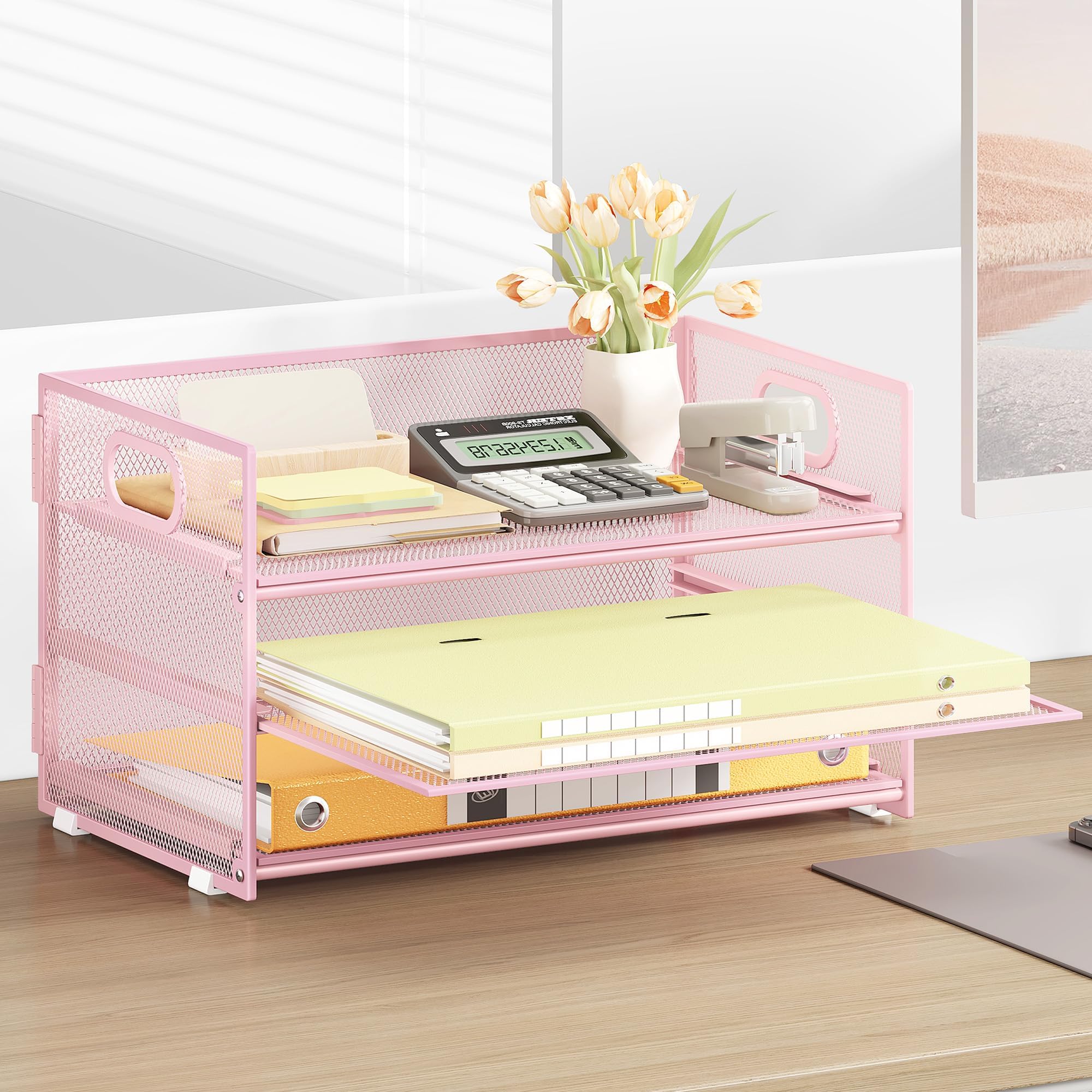 vitviti-desk-organizer-briefablage-rosa-3-stufig-mit-griff image 6