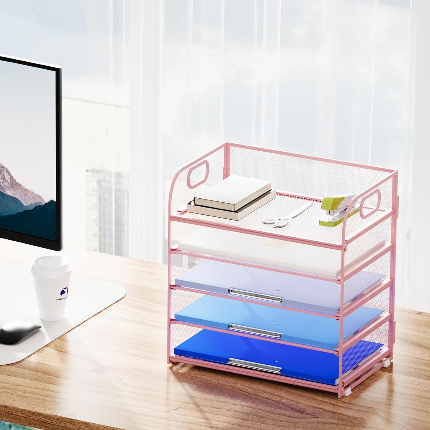 marbrasse-office-5-f-cher-briefablage-rosa-a4-mesh-mit-griff image 6