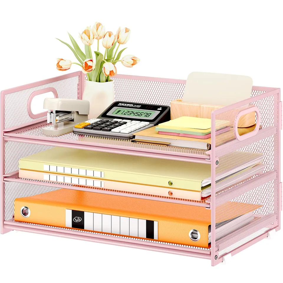vitviti-desk-organizer-briefablage-rosa-3-stufig-mit-griff image 1