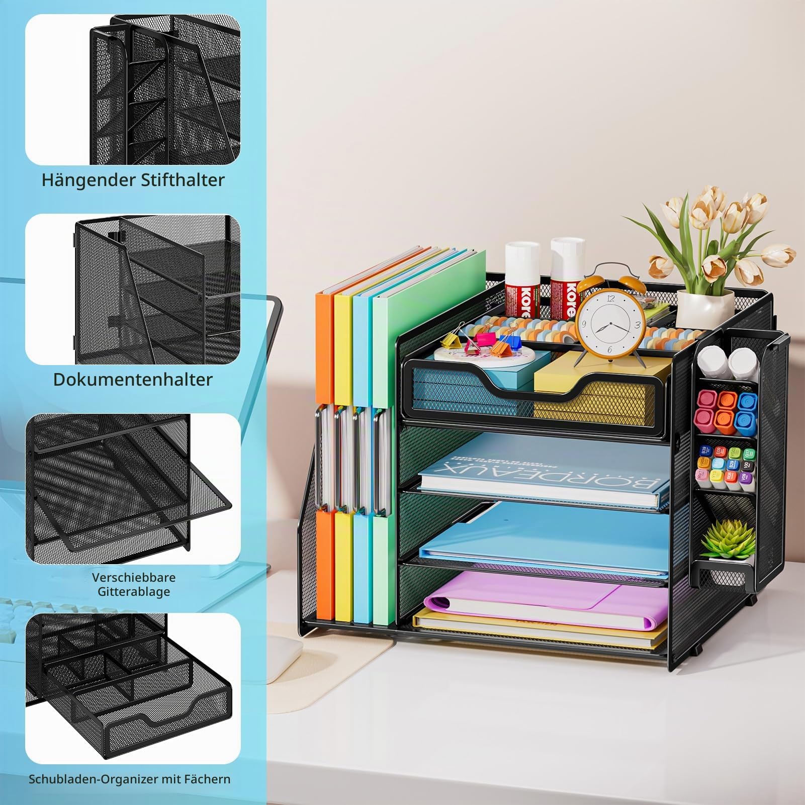 marbrasse-office-4-teilig-schreibtisch-organizer-schwarz-mit-schublade image 4