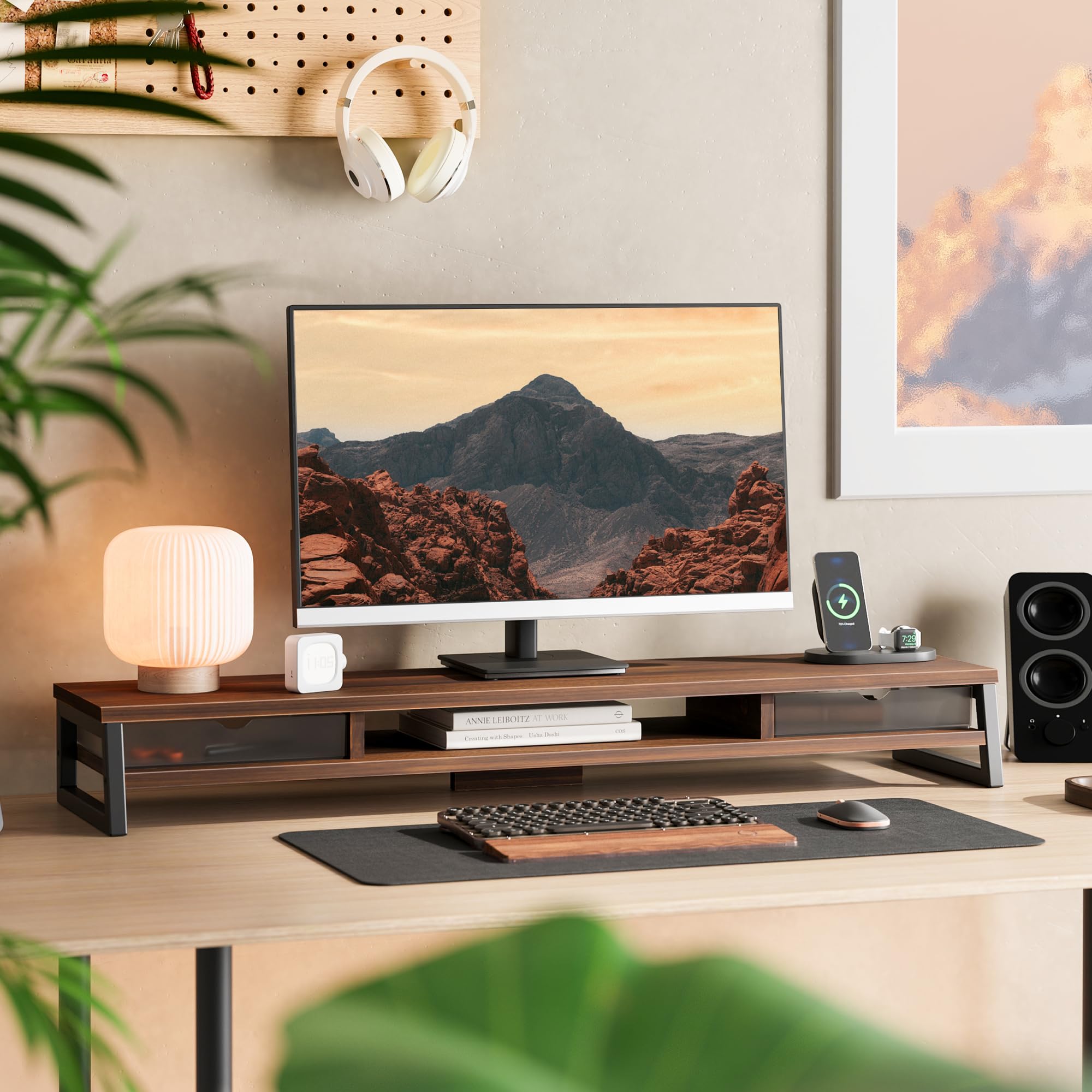fenge-matrix-monitorst-nder-holz-braun-108cm-mit-schubladen image 2
