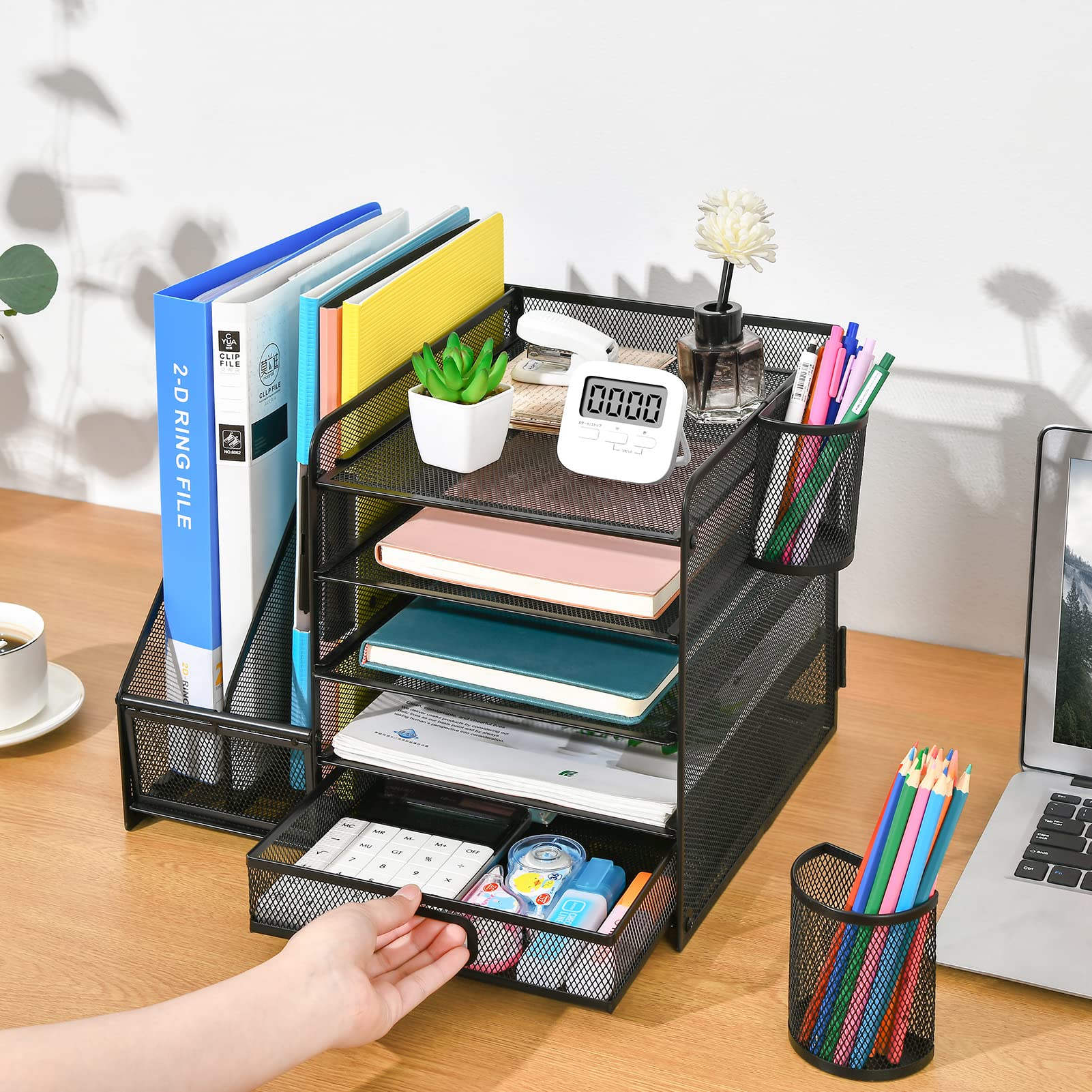 marbrasse-schreibtisch-organizer-schwarz-mit-schublade-5-ebenen-metall image 5