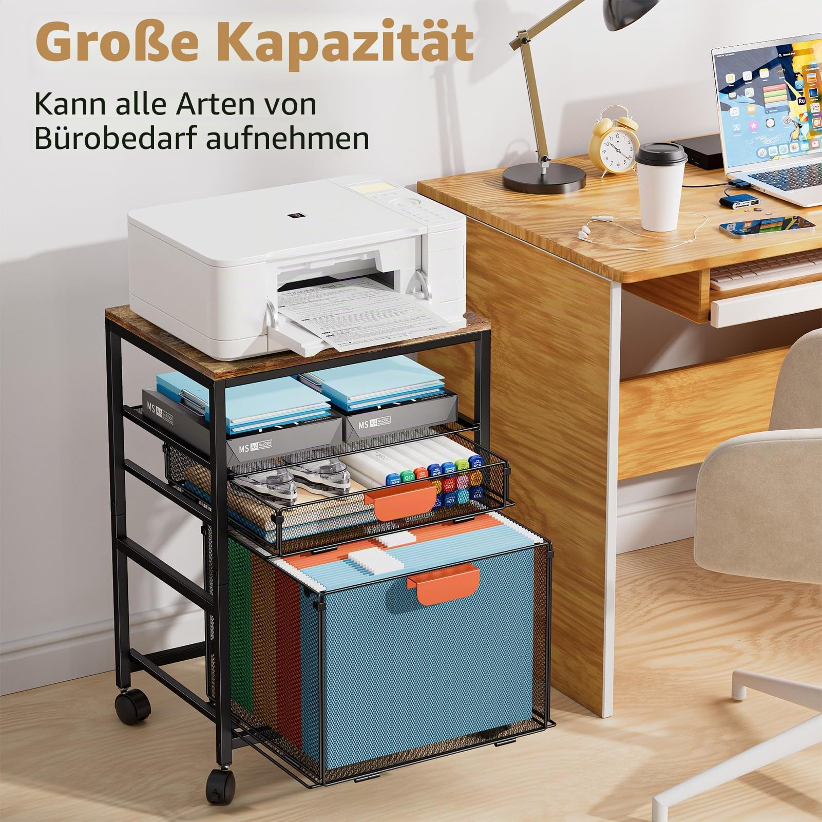 marbrasse-druckerst-nder-retro-holzfarbe-mit-rollen-schublade image 4