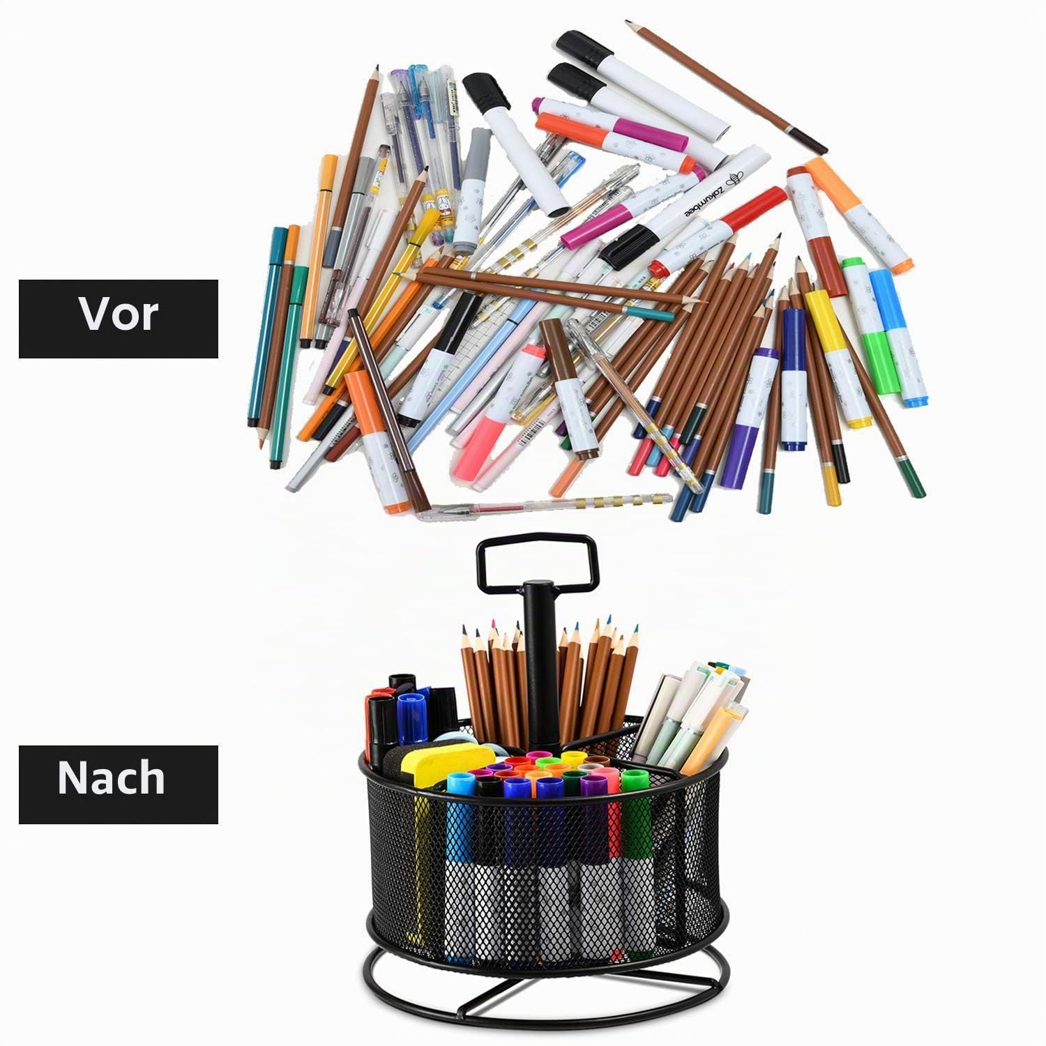 marbrasse-stiftehalter-drehbar-schwarz-4-f-cher-metall-mesh image 4