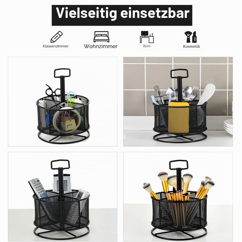 marbrasse-stiftehalter-drehbar-schwarz-4-f-cher-metall-mesh image 3