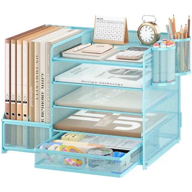 vitviti-desk-organizer-schreibtisch-organizer-blau-5-f-cher-metall image 1