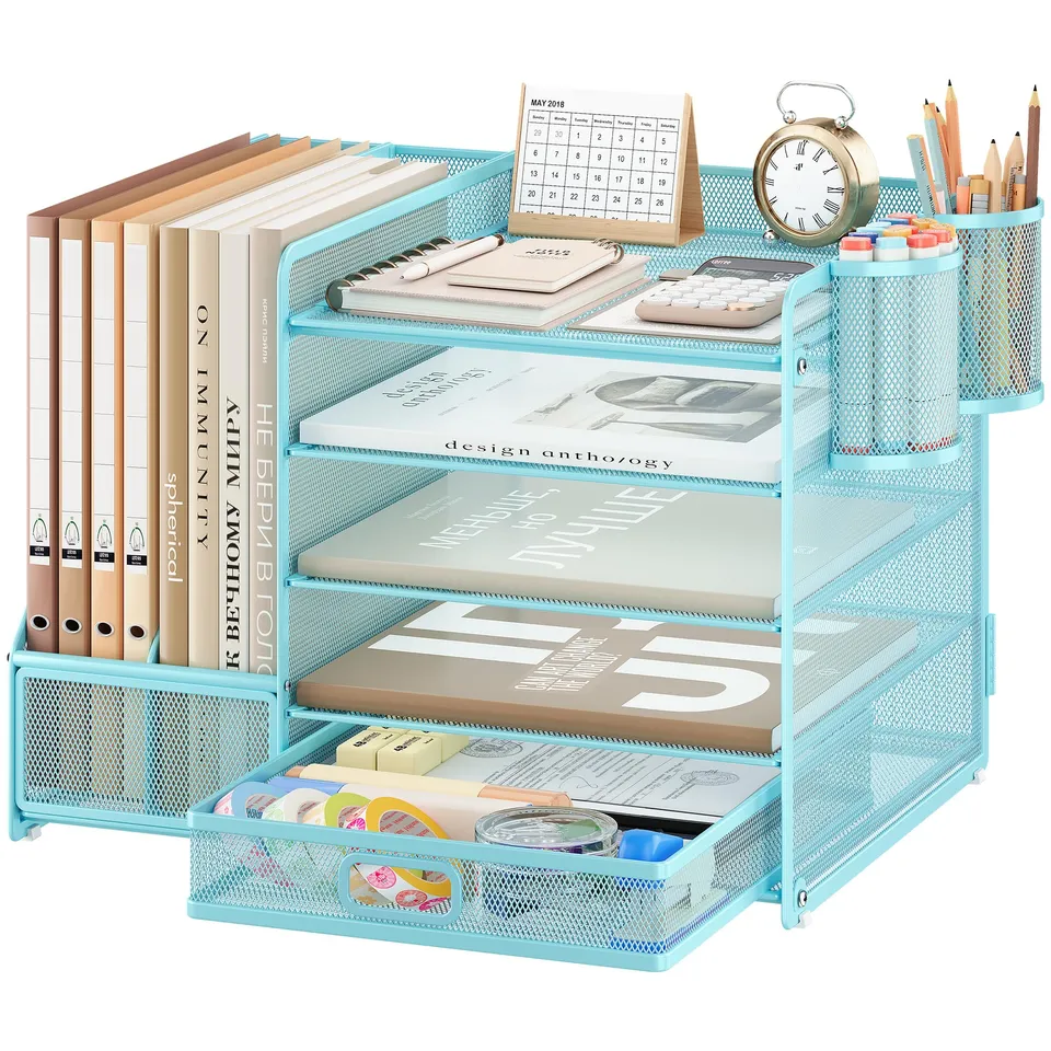 vitviti-desk-organizer-schreibtisch-organizer-blau-5-f-cher-metall image 1