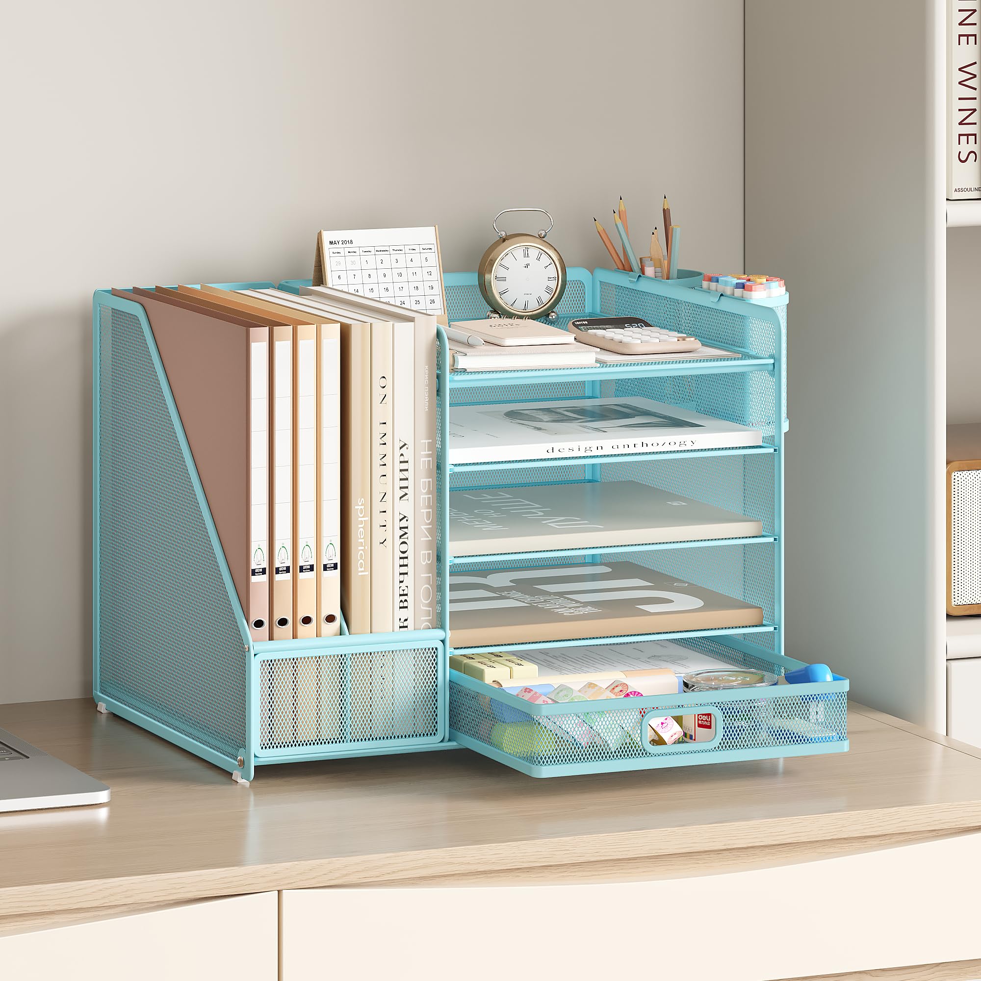 vitviti-desk-organizer-schreibtisch-organizer-blau-5-f-cher-metall image 7