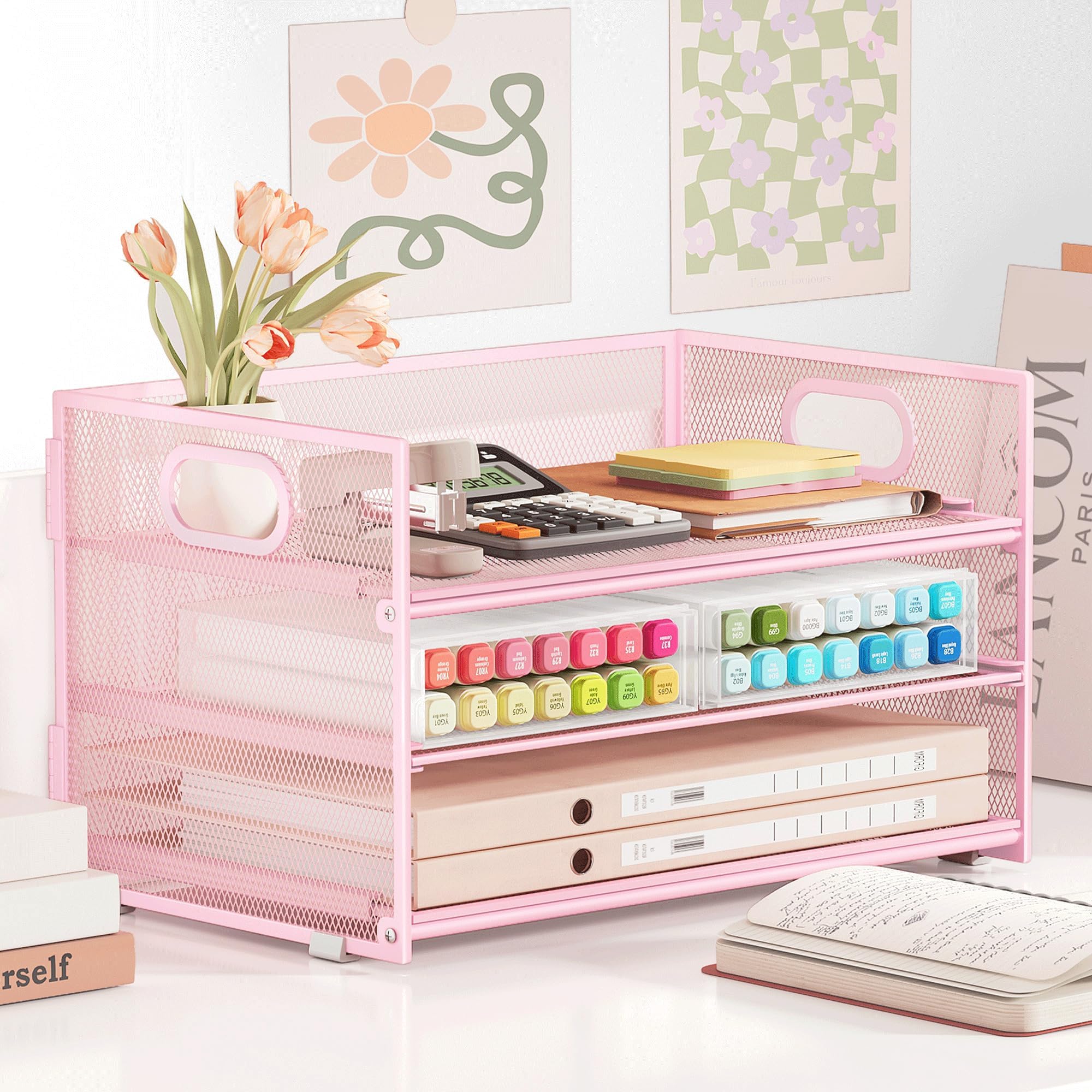 vitviti-desk-organizer-briefablage-rosa-3-stufig-mit-griff image 4
