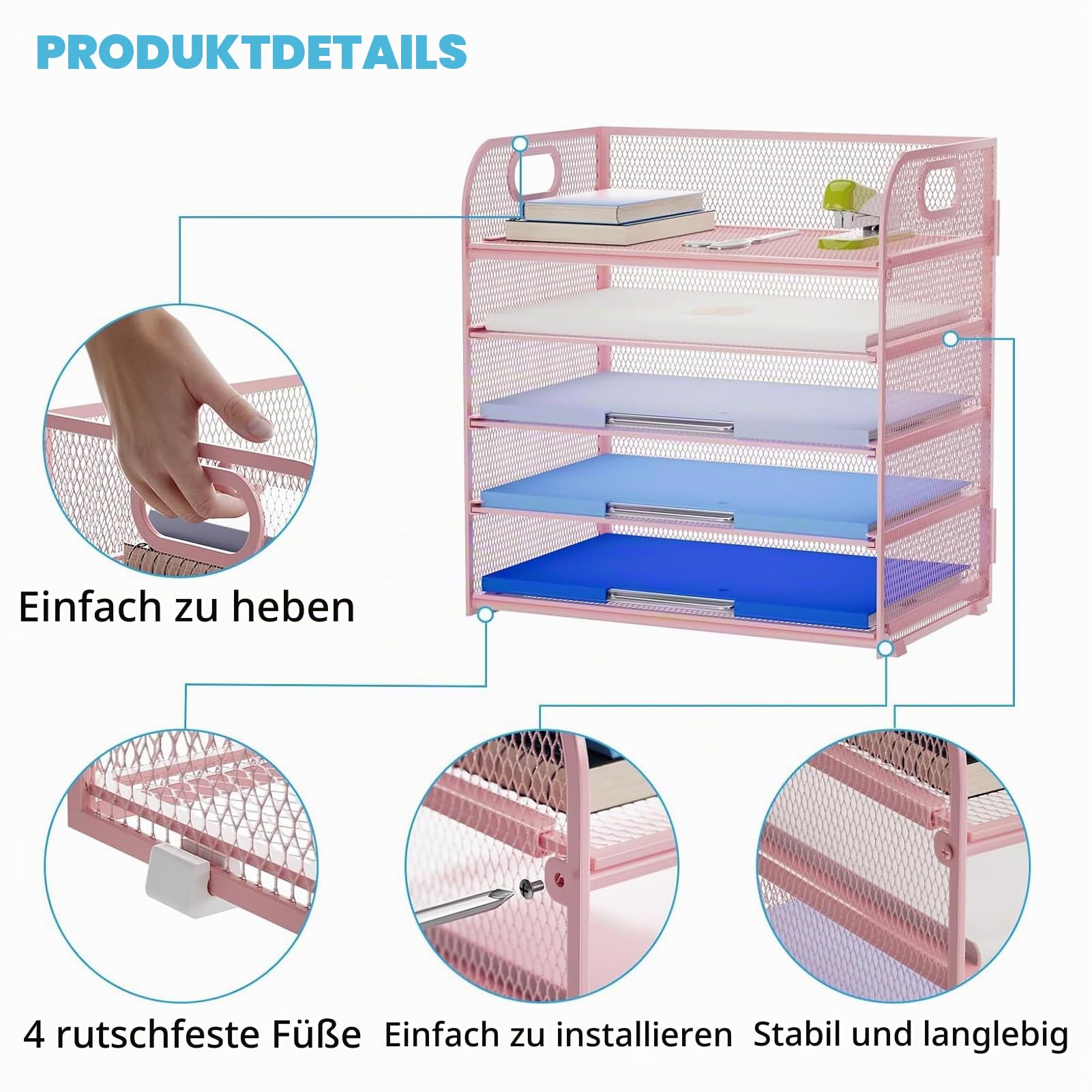 marbrasse-office-5-f-cher-briefablage-rosa-a4-mesh-mit-griff image 4
