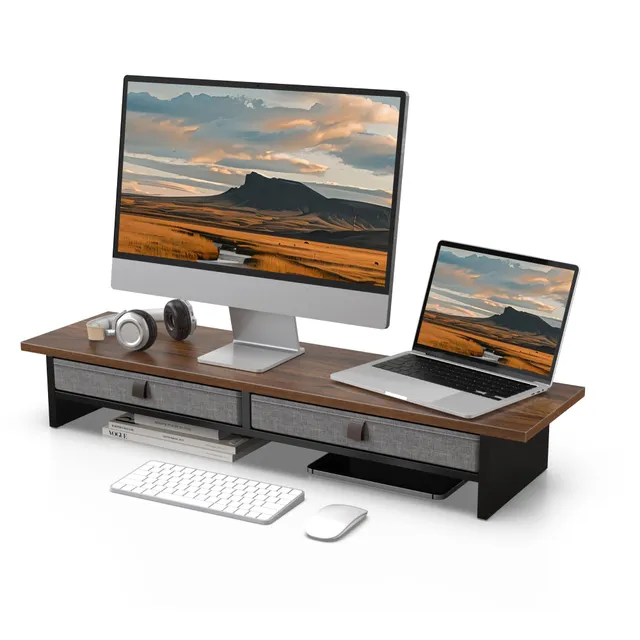fenge-rodin-series-monitorst-nder-90cm-braun-2-schubladen-holz image 1