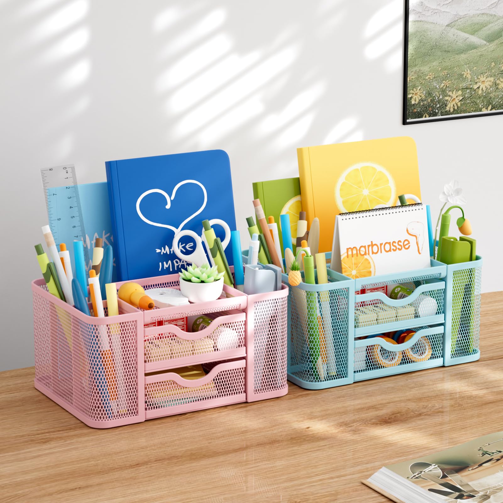 marbrasse-schreibtisch-organizer-netz-blau-2-schubladen image 3
